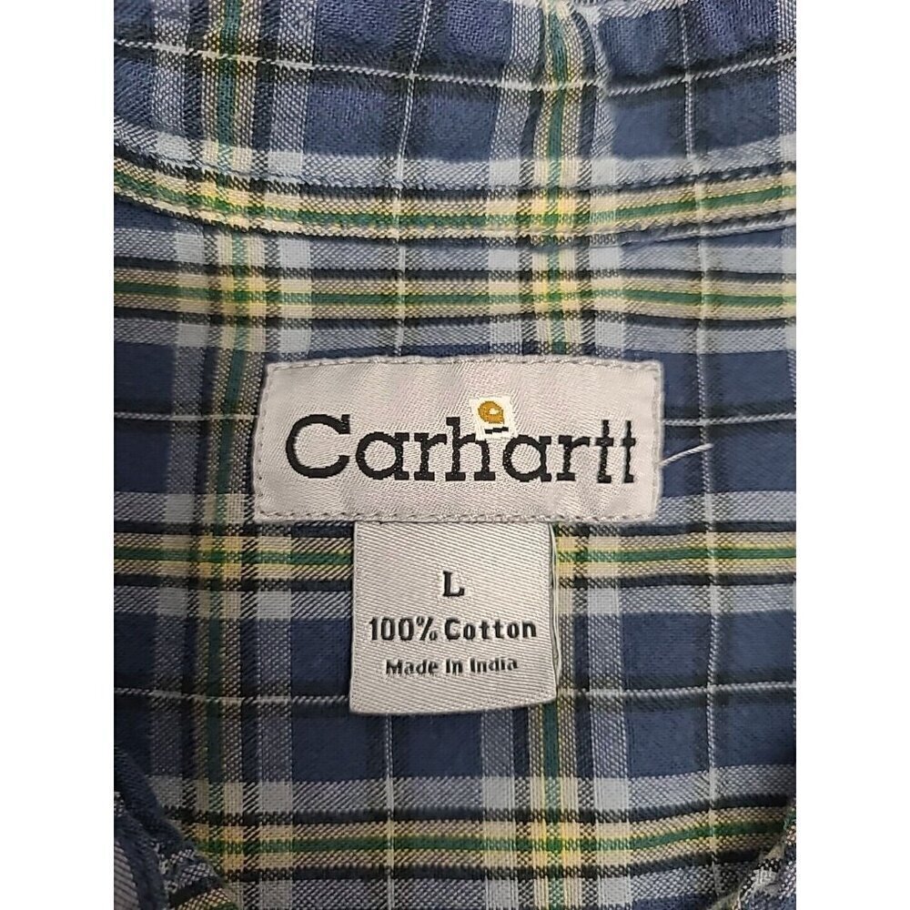 Carhartt Button Down Shirt Men's Size Large 100% Cotton Blue Plaid - Picture 4 of 5